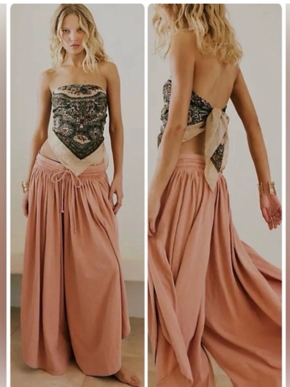 Free People Free-est Quentin Pants Mid-Rise Wide Leg Billowy Cotton Medium